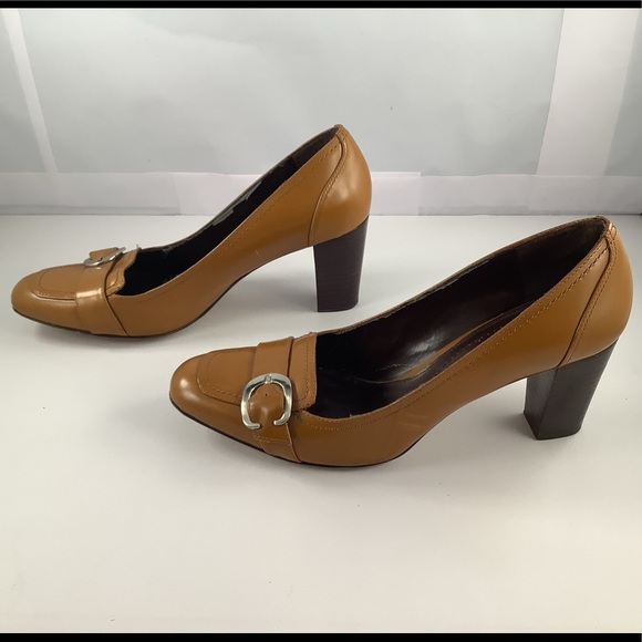 Enzo Angiolini Womens Taurus Brown Patent Leather Square Toe Chunky Heels 7.5 - Picture 5 of 11